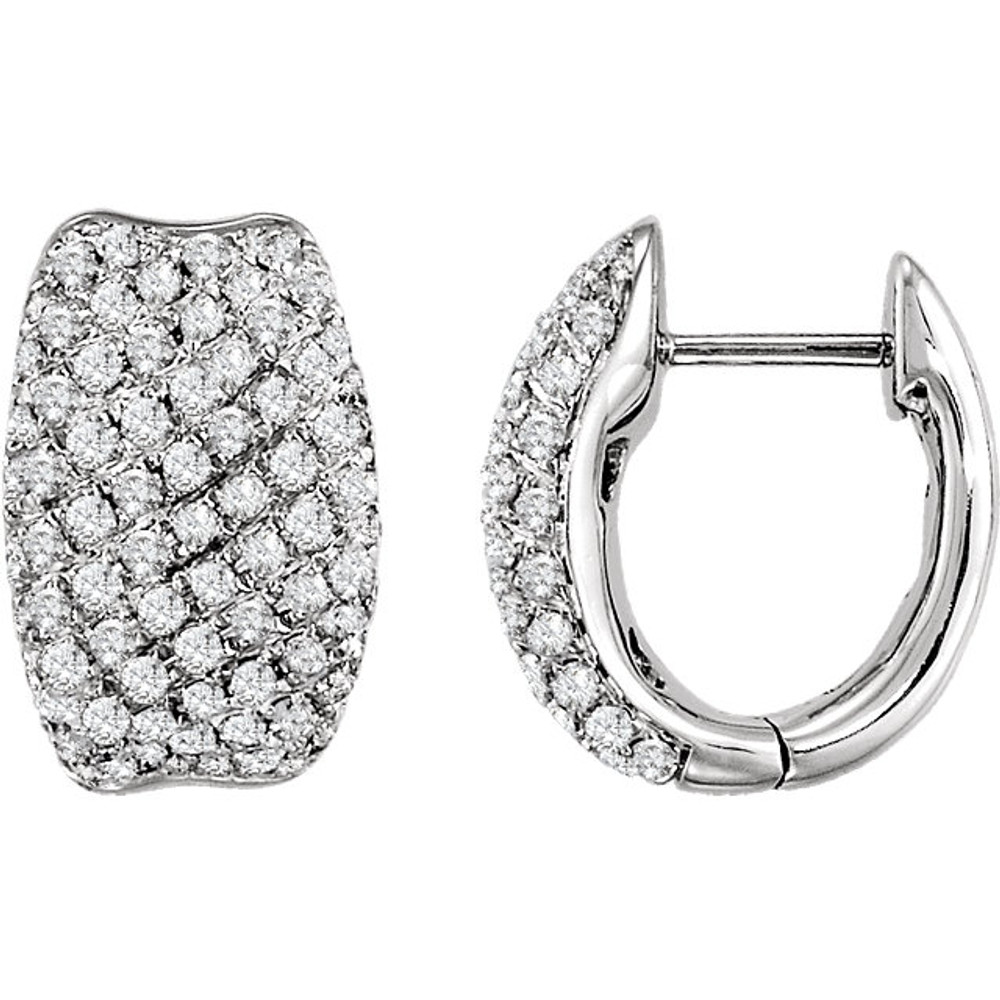 These diamond hoop earrings are sure to become her favorites with about 9/10 total carats of near colorless diamond brilliance and shine.

Masterfully crafted in 14k white gold, these hoops with 156 pave set diamonds are sure to add unmatched light to any day.