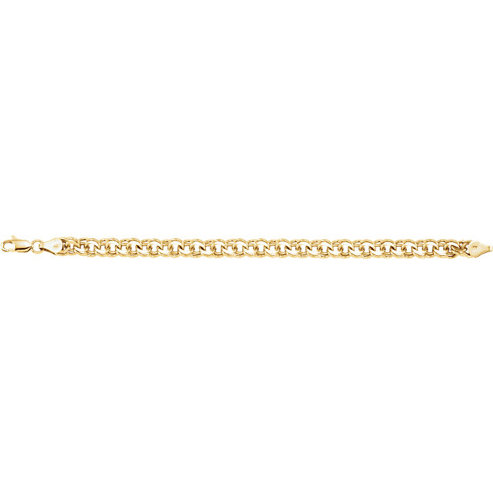 Fashioned with polished 14K yellow gold, this 7" charm bracelet features solid links and measures 7.00mm in width.