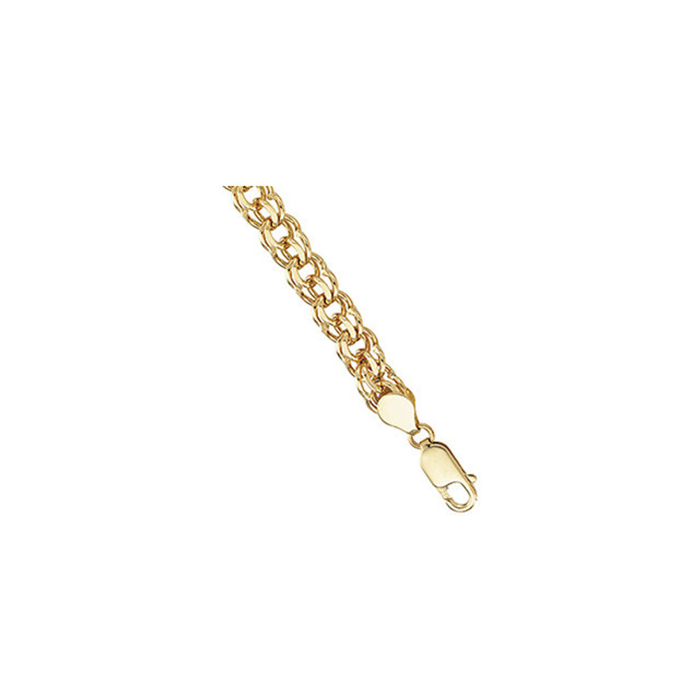 Fashioned with polished 14K yellow gold, this 7" charm bracelet features solid links and measures 7.00mm in width.