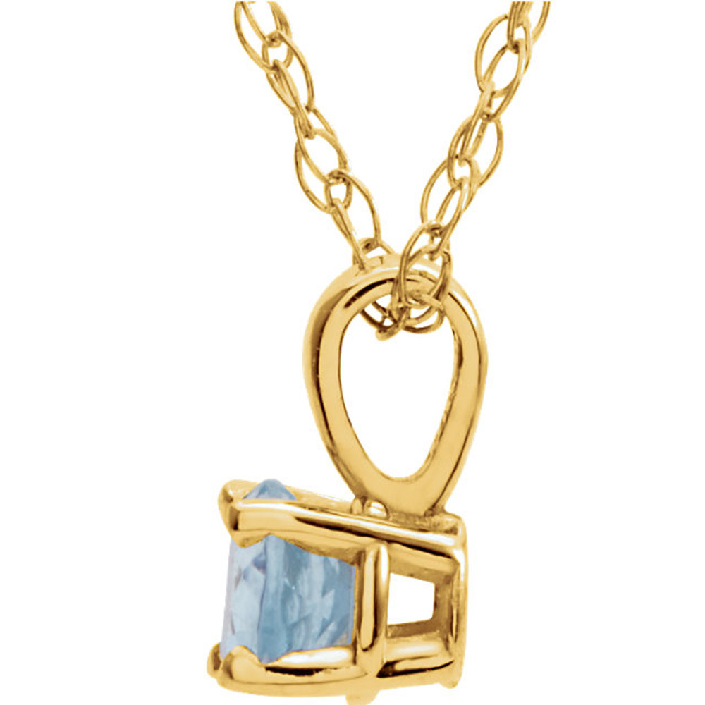 This gorgeous 14K yellow gold pendant features a 3mm round Genuine Aquamarine beautifully set in a prong setting.

Symbolize your love with this elegant March birthstone pendant!