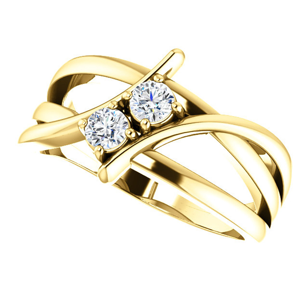 Made in yellow gold, this exquisite design features two diamonds, representing both your friendship and loving commitment.