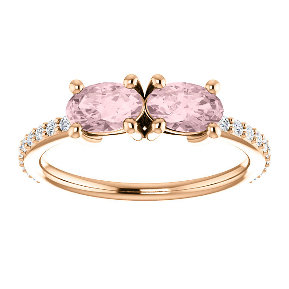 Stand out with this stunning ring, beautifully crafted of 14-karat rose gold and set with genuine morganite and diamonds. A high polish finish completes the ring with a radiant shine. Both gemstones representing your friendship and loving commitment.