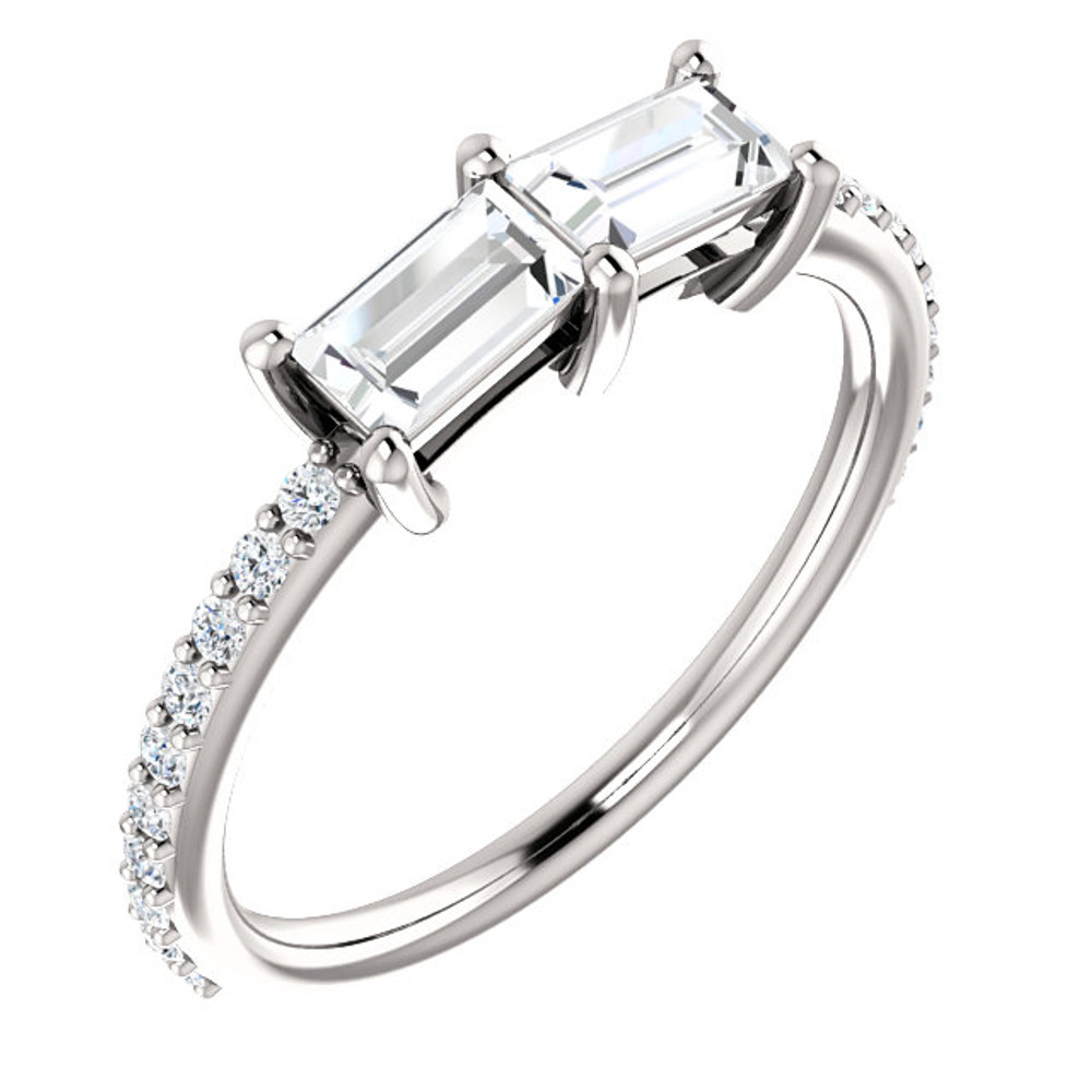 Stand out with this stunning two-stone ring, beautifully crafted of 14-karat white gold and set with full cut diamonds. A high polish finish completes the ring with a radiant shine. Both gemstones representing your friendship and loving commitment.