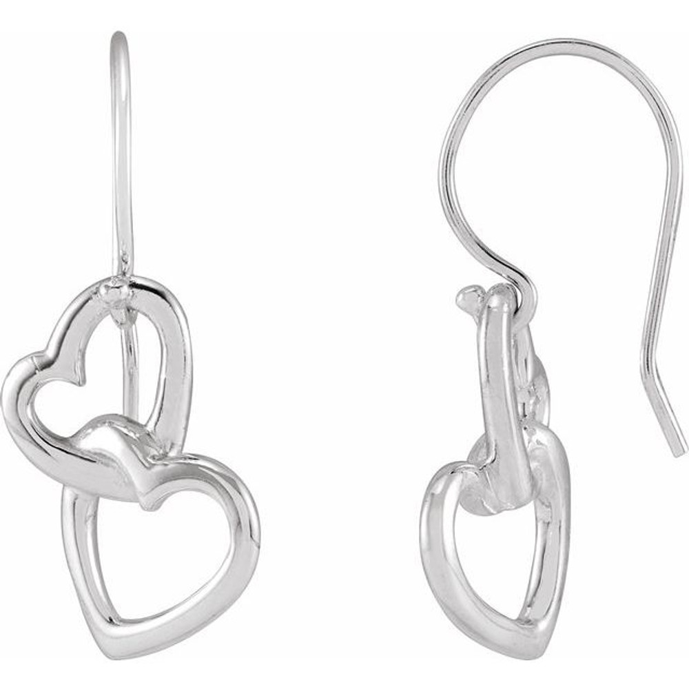 Fashion Heart Earrings In Sterling Silver measures 25.50x10.30mm and has a bright polish to shine.