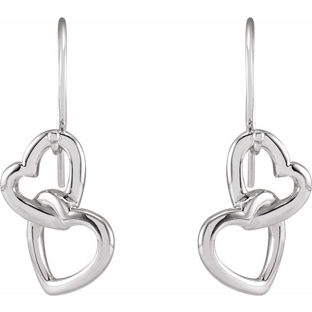 Fashion Heart Earrings In Sterling Silver measures 25.50x10.30mm and has a bright polish to shine.