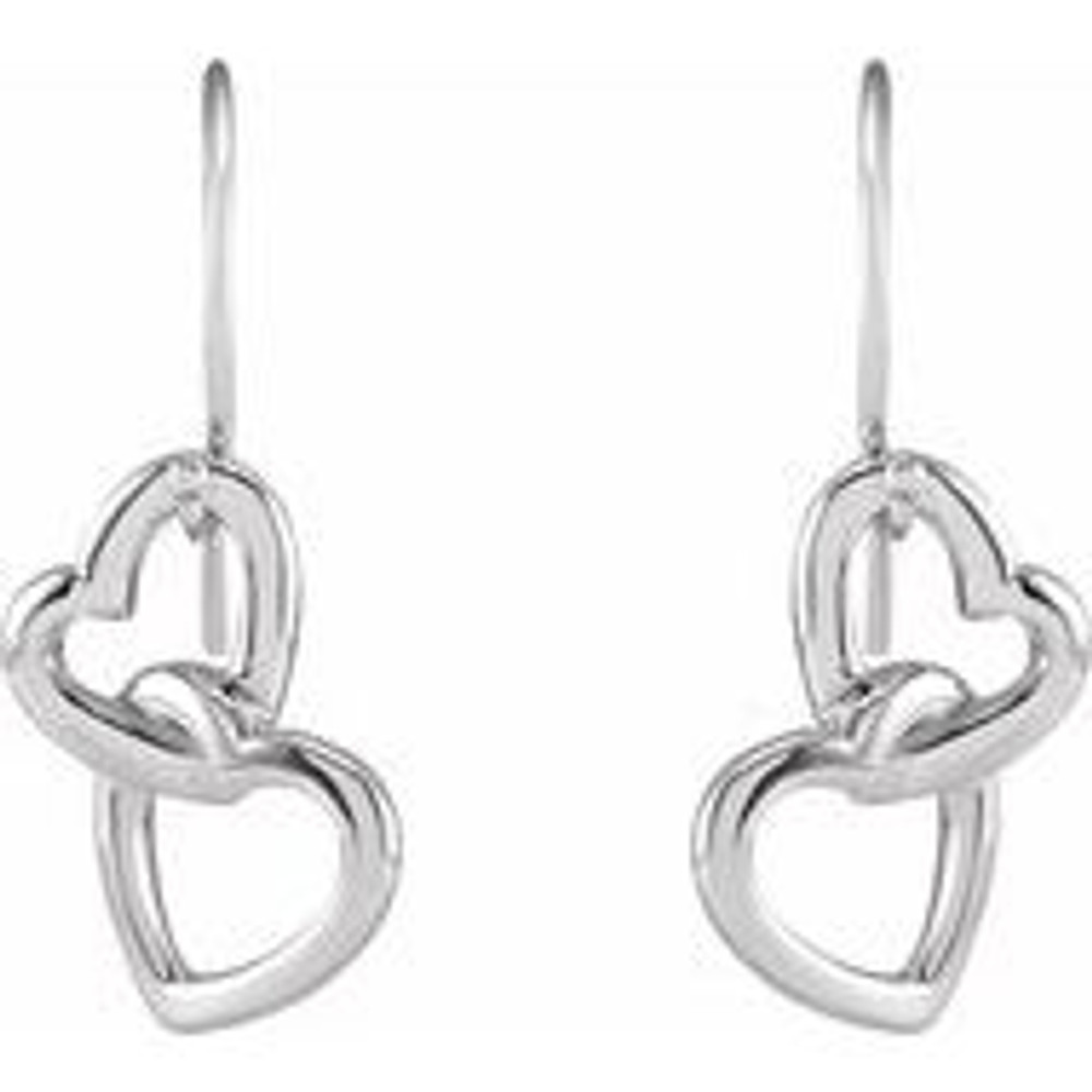Fashion Heart Earrings In Sterling Silver measures 25.50x10.30mm and has a bright polish to shine.