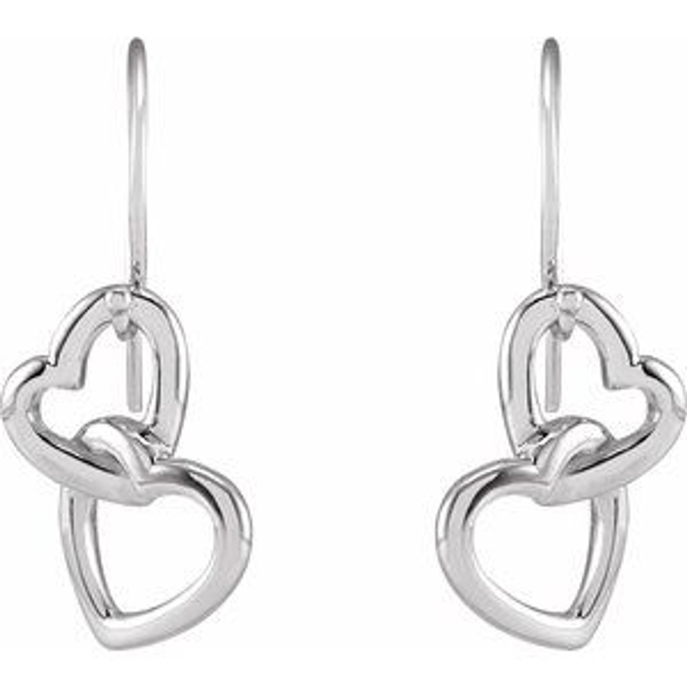 Fashion Heart Earrings In Sterling Silver measures 25.50x10.30mm and has a bright polish to shine.
