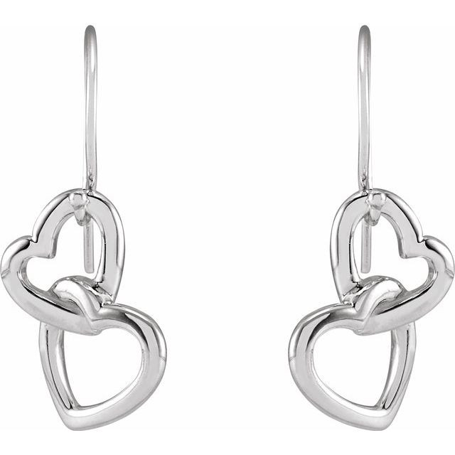 Fashion Heart Earrings In Sterling Silver measures 25.50x10.30mm and has a bright polish to shine.