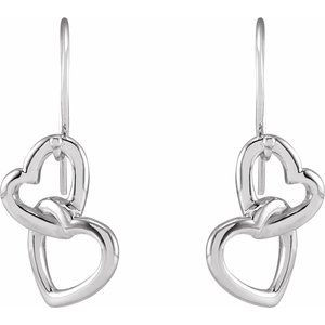 Fashion Heart Earrings In Sterling Silver measures 25.50x10.30mm and has a bright polish to shine.