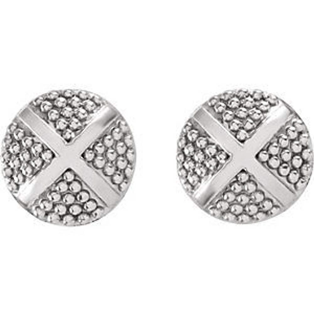 Granulated X Earrings In 14K White Gold measure 7.50x2.90mm and has a bright polish to shine. Perfect for everyday wear.