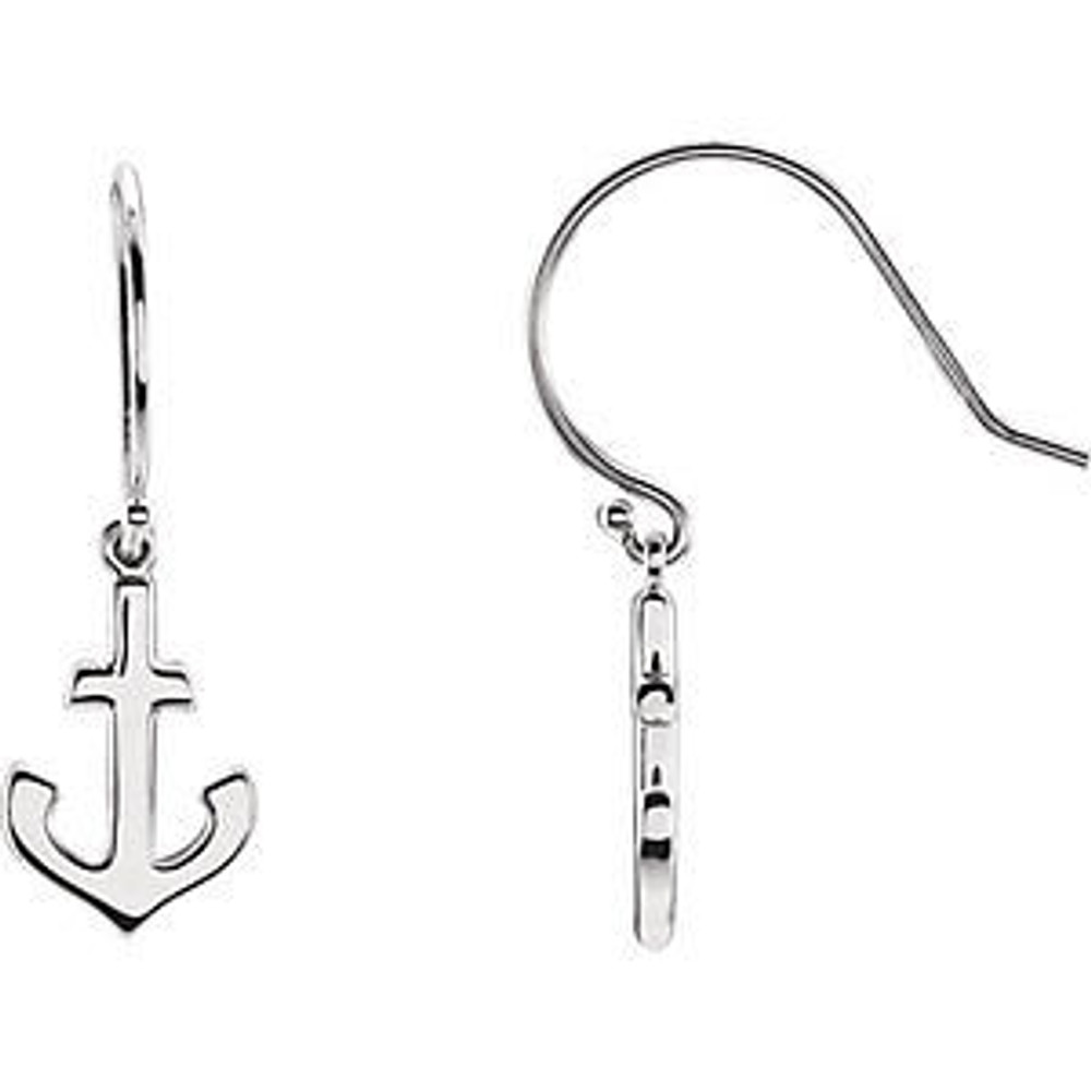 These petite anchor earrings crafted in 14K white gold are a perennial classic. The nautical drop earrings measure 25.80x8.70mm and has a bright polish to shine.