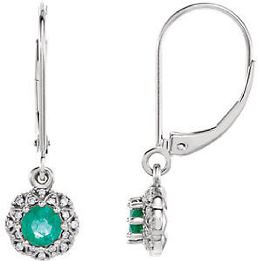 You'll feel like royalty in these breathtaking genuine emerald drop earrings, enhanced by .08 ct. t.w. diamonds in a platinum setting.