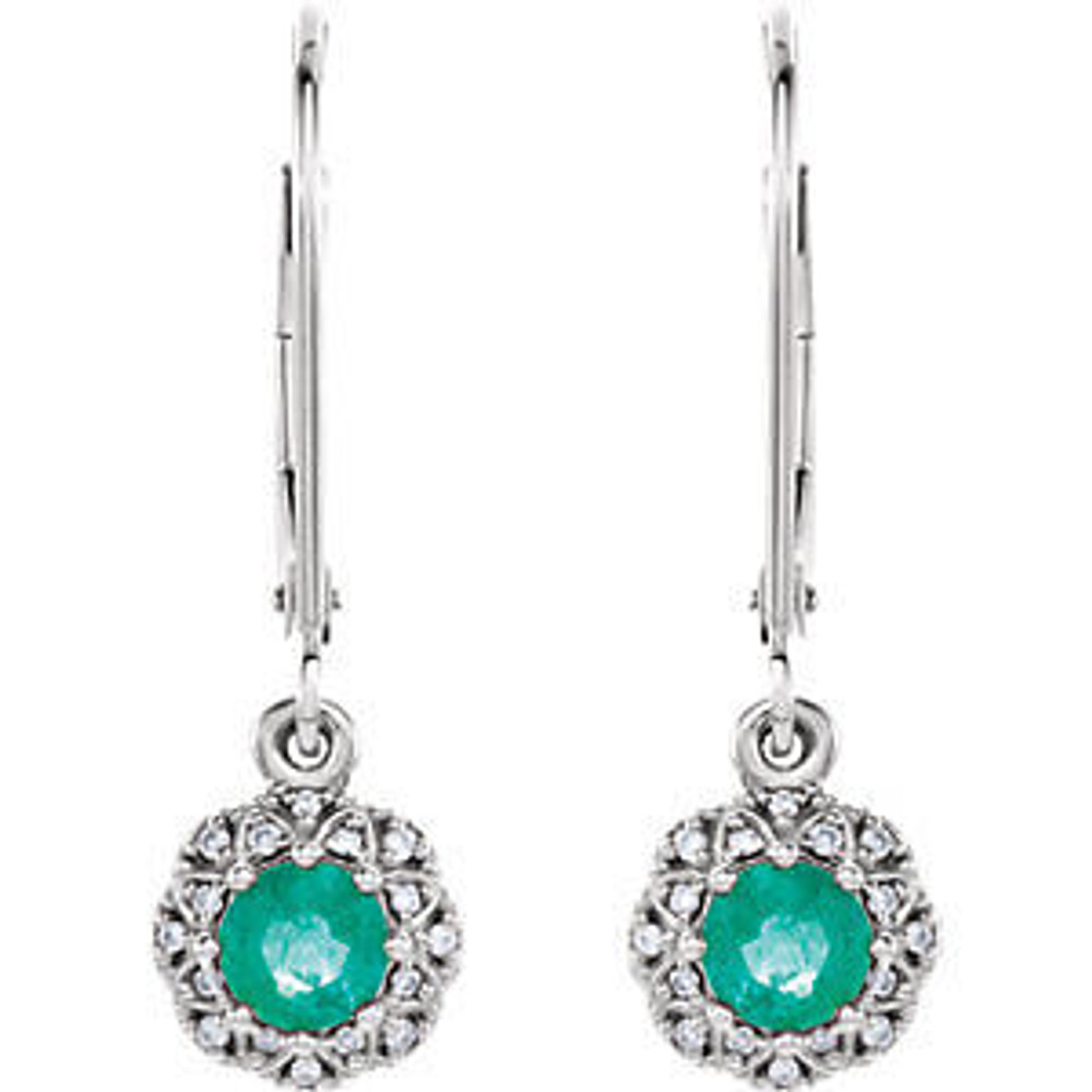 You'll feel like royalty in these breathtaking genuine emerald drop earrings, enhanced by .08 ct. t.w. diamonds in a platinum setting.