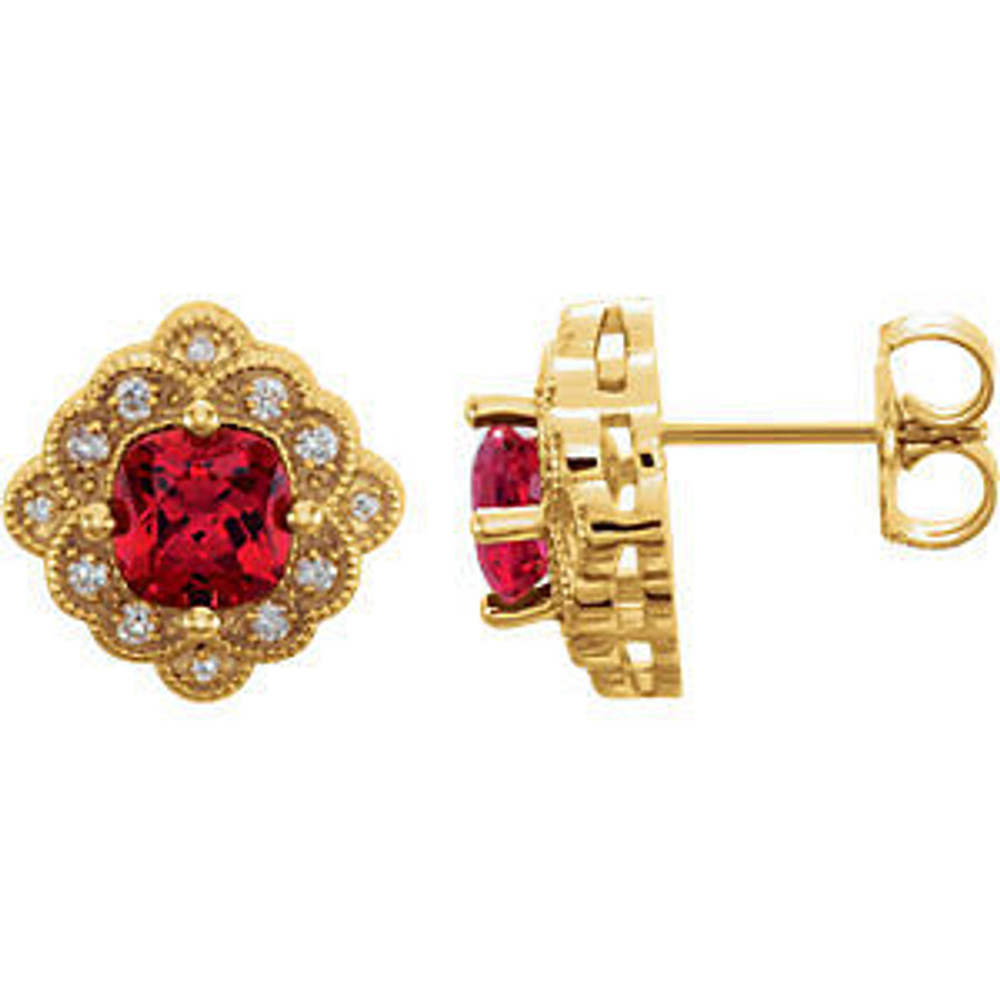 Marvel her with the details of these gorgeous lab-grown ruby and diamond stud earrings.