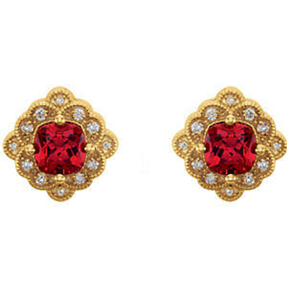 Marvel her with the details of these gorgeous lab-grown ruby and diamond stud earrings.