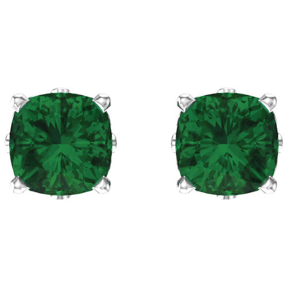 Go glamorously green with these antique square emerald stud earrings. Set in four prongs in 14kt white gold earrings.