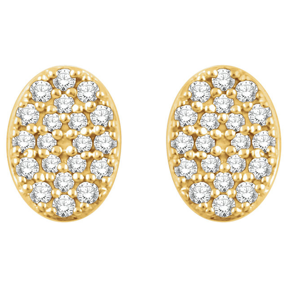 Superb style is found in these 14k yellow gold oval cluster earrings accented with the brilliance of round full cut white diamonds.