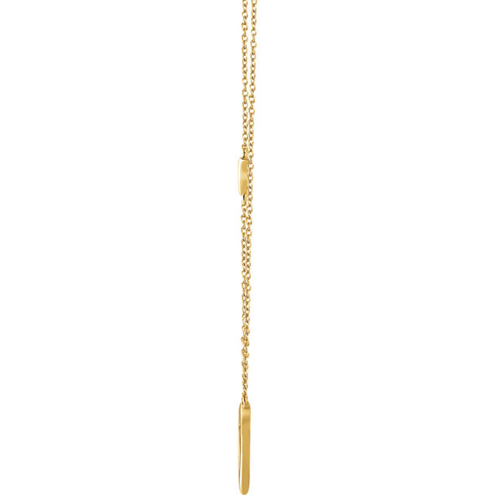 Stunning design is found in this 14k yellow gold Triangle hanging from a 18.00" inch necklace in length. Total weight of the gold is 2.00 grams.