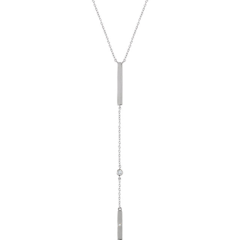 This alluring diamond bar "Y" necklace is striking. Set in 14kt white gold with 2 shimmery diamonds weighing .06 ct tw, it is a perfect necklace for the perfect black dress. Don this knockout and all eyes will be on you.