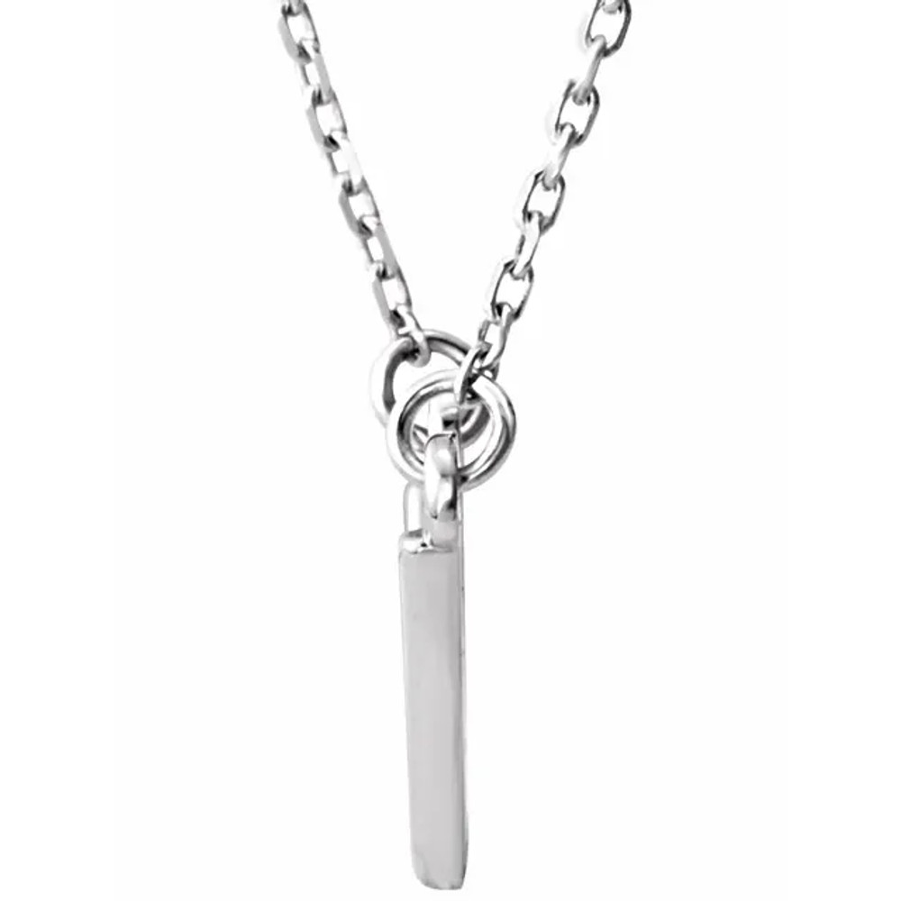 Stunning design is found in this platinum "V" geometric pendant hanging from a platinum necklace 16.50" inches in length. Total weight of the platinum is 2.66 grams.