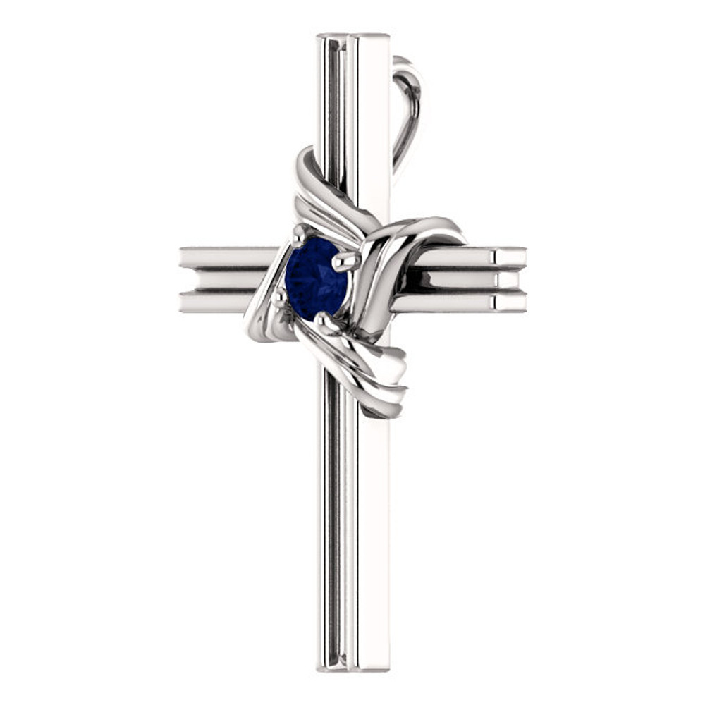 Symbolize your Christian faith with this blue sapphire cross pendant in 14k white gold. This simple gemstone cross pendant proudly displays one shining round-cut genuine blue sapphire. The pendant has an approximate gold weight of 1.26 grams. Matching chain sold separately!