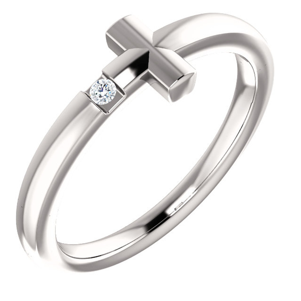 Featuring a round-cut diamond, this platinum sideways cross youth ring is a dazzling way to showcase your faith.