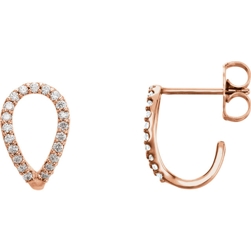 Simple and stylish, you're right on trend with these geometric earrings. Set in 14kt rose gold with 42 sparkly diamonds weighing .20 ct tw.