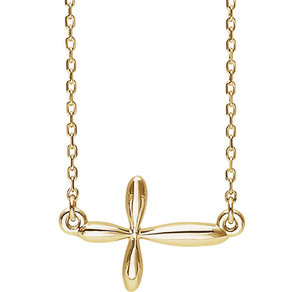 Symbolize your Christian faith with this sideways cross 18" necklace in 14k yellow gold. The pendant has an approximate gold weight of 1.88 grams.