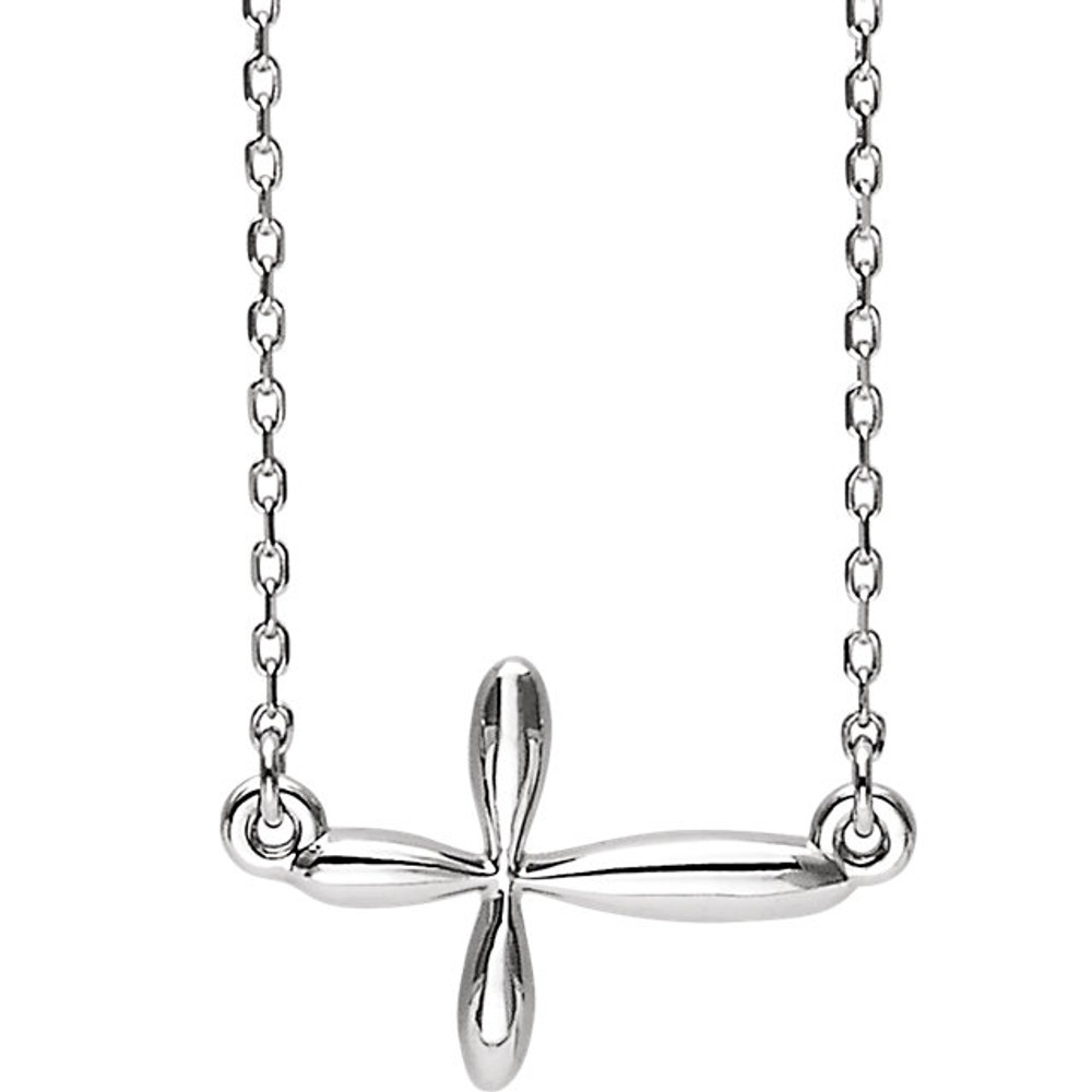 Symbolize your Christian faith with this sideways cross 18" necklace in 14k white gold. The pendant has an approximate gold weight of 1.86 grams.
