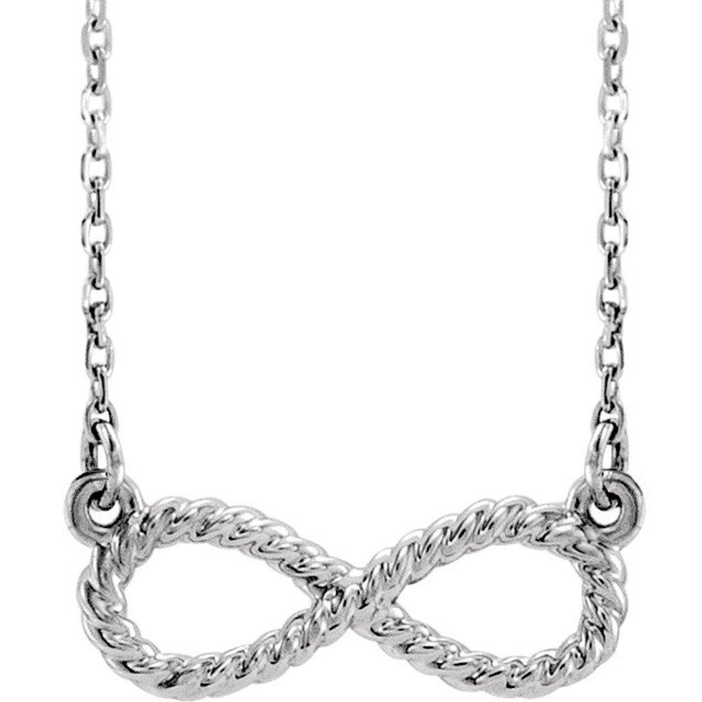 Simple sterling silver rope infinity-inspired 16" necklace. Wonderfully symbolic design means forever, what a loving gift.