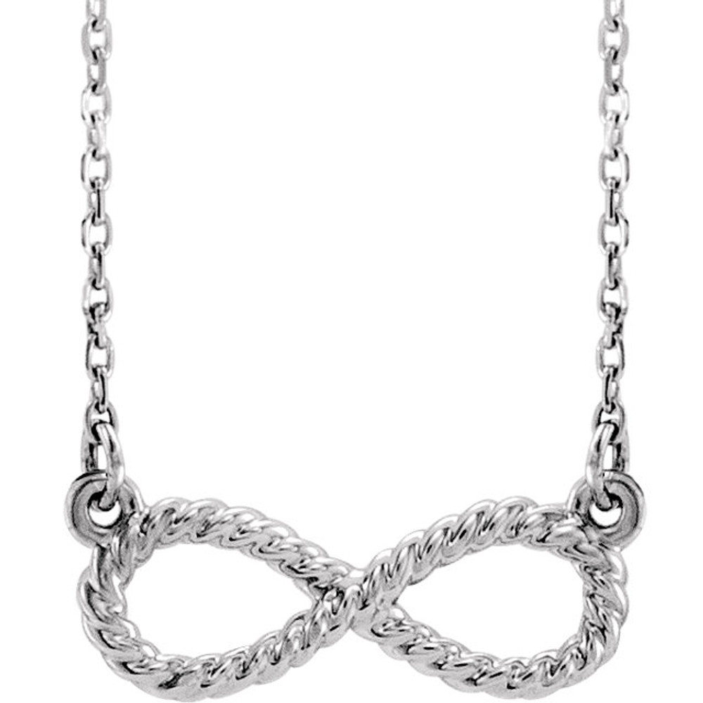 Simple 14k white gold rope infinity-inspired 16" necklace. Wonderfully symbolic design means forever, what a loving gift.