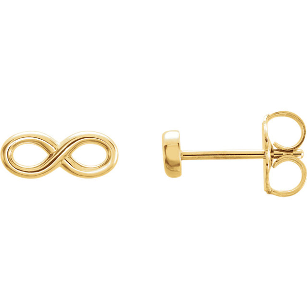 Simple 14k gold infinity-inspired earrings. Wonderfully symbolic design means forever, what a loving gift.