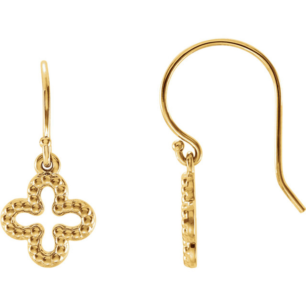 Beautiful 14k Yellow Gold Beaded Clover Earrings. The size of the earring is 23.20x10.30mm. Total weight of the silver is 1.98 grams.