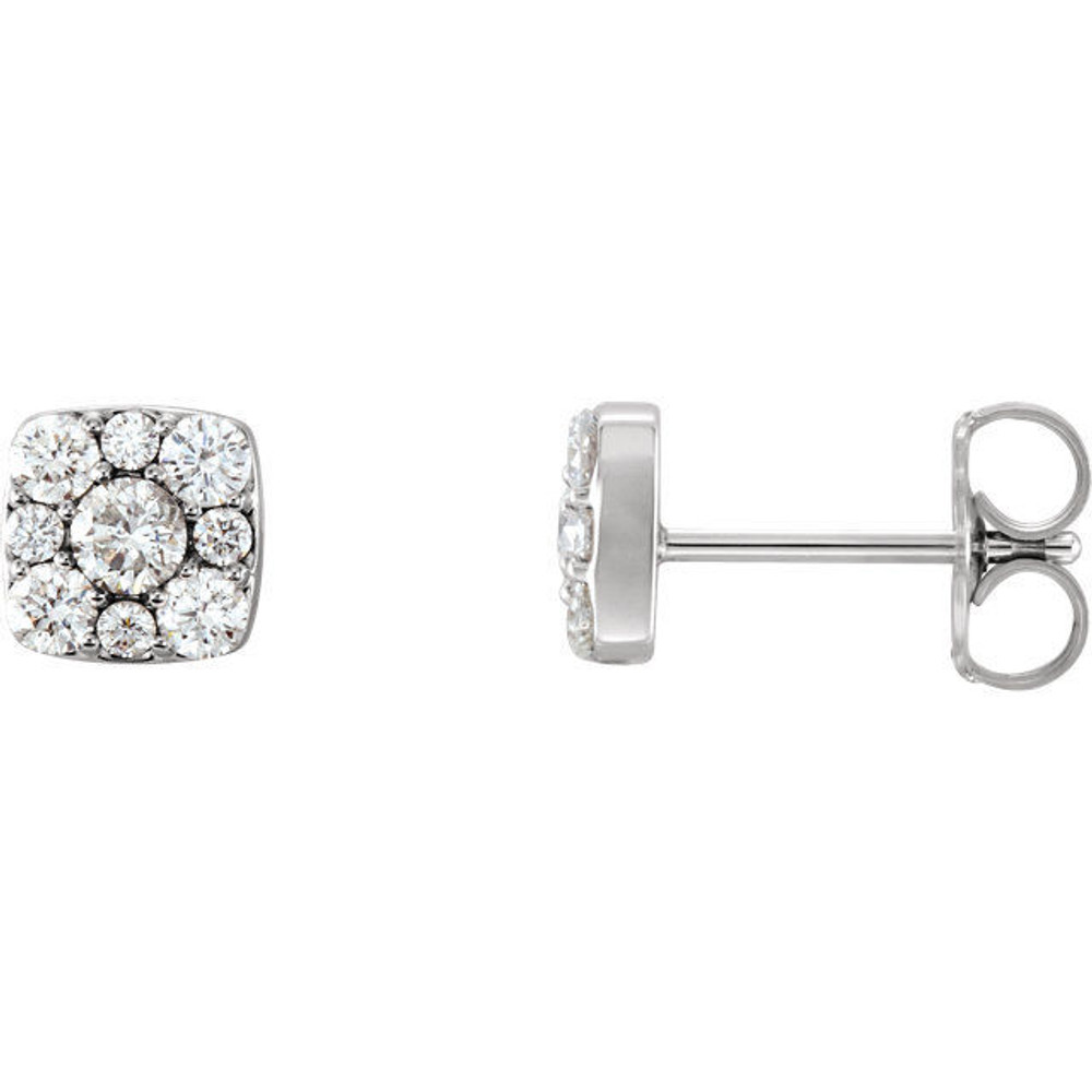 Crafted in 14k white gold, these elegant diamond cluster earrings add a touch of luxury to any outfit. With this double layer effect, the earrings is able to reflect considerably more light to make it even more brilliant. Diamonds weigh 1/2 ctw and are G or better in color and I1 or better in clarity. 