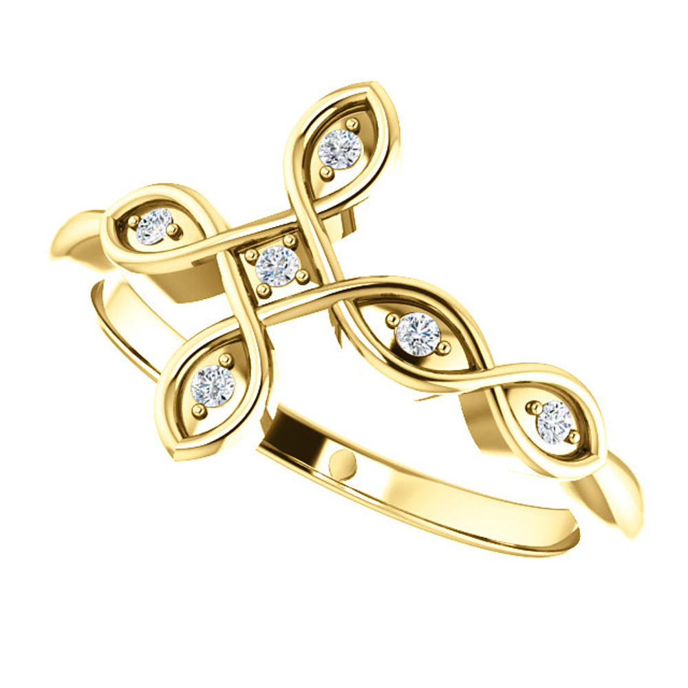 Finally. You've found the one piece of jewelry to complete your collection with this elegant sideways diamond cross fashion ring in 14k yellow gold.

Featuring an entrancing diamond sideways cross for women shining with 6 grand diamonds totaling an illustrious 0.05 carats. The set stones glint along the 14k yellow gold finish and might just make your friends a little jealous.