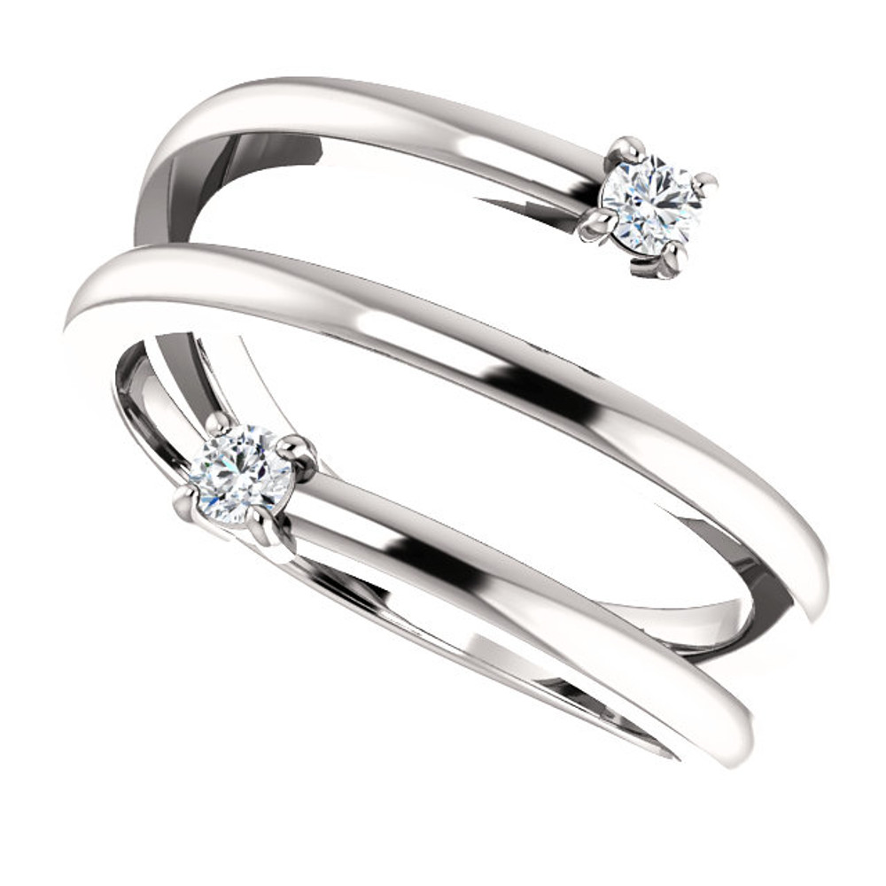 This 1/8 carat total weight diamond ring expresses the harmony of union with a two-stone diamond design in 14k white gold