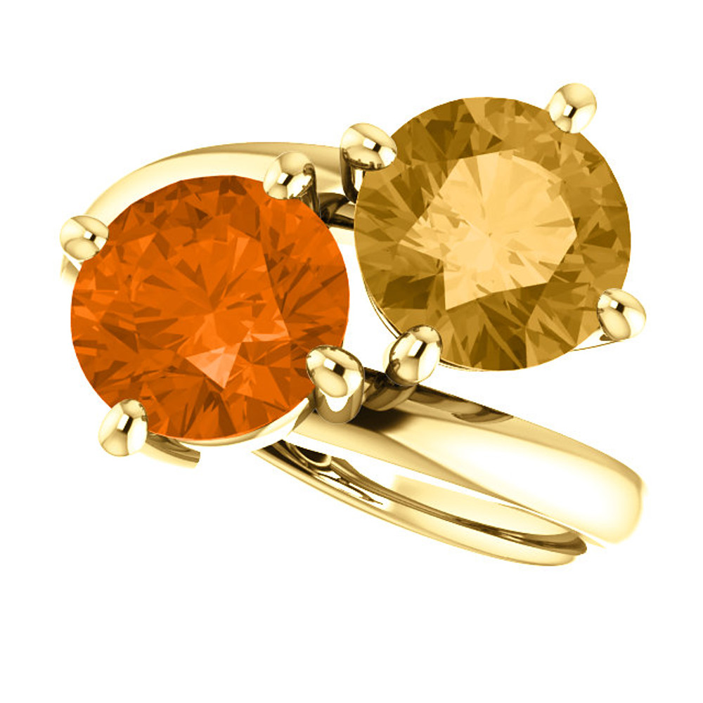 Made in yellow gold, this exquisite design features a Honey Topaz & Poppy Topaz gemstones. Both gemstones representing your friendship and loving commitment.