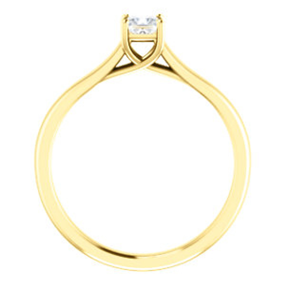 Simple, sleek and so stunning, take her breath away with this exquisite diamond engagement ring. Fashioned in cool 14k yellow gold, the eye is drawn to the 1/2 ct. round diamond center stone standing tall in a traditional four-prong setting.