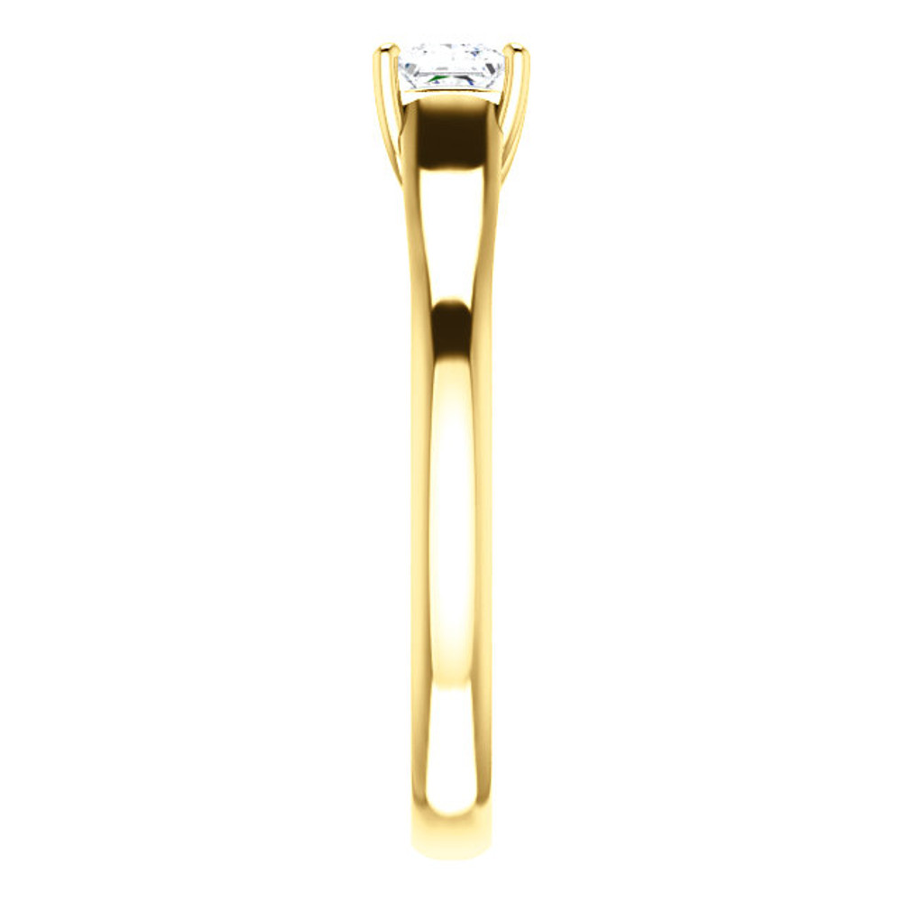 Simple, sleek and so stunning, take her breath away with this exquisite diamond engagement ring. Fashioned in cool 14k yellow gold, the eye is drawn to the 1/2 ct. round diamond center stone standing tall in a traditional four-prong setting.