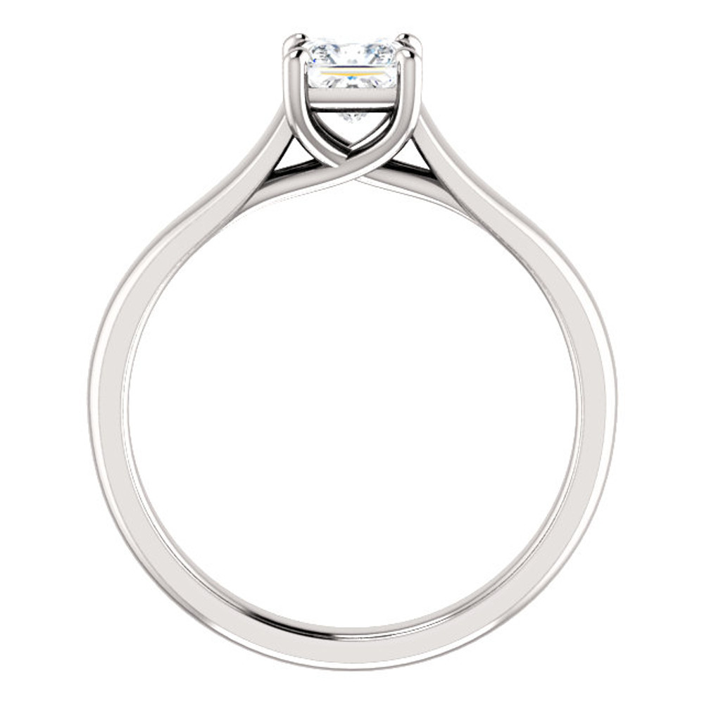 Simple, sleek and so stunning, take her breath away with this exquisite diamond engagement ring. Fashioned in cool 18k white gold, the eye is drawn to the 1/2 ct. round diamond center stone standing tall in a traditional four-prong setting.