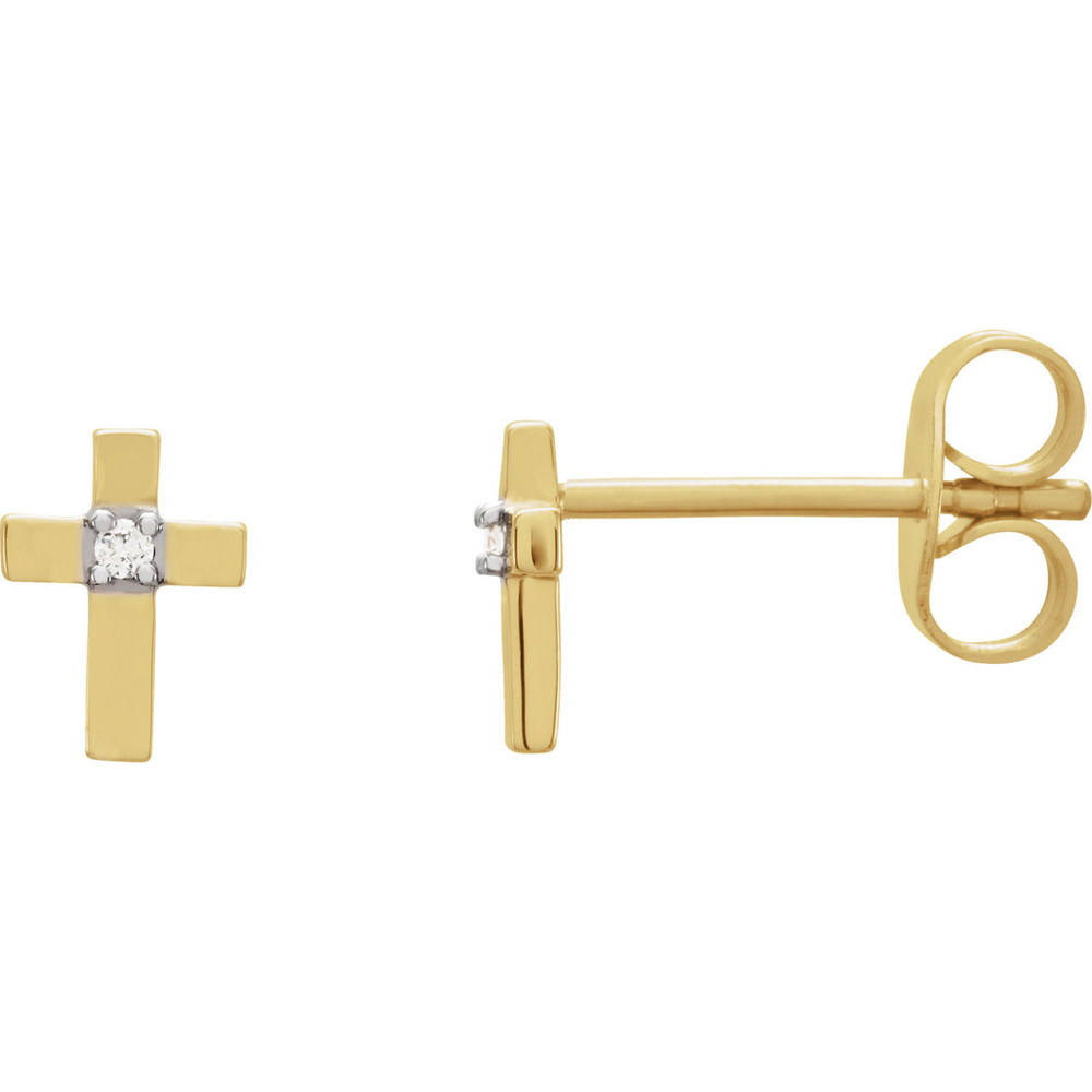 Stylish and symbolic. These cross earrings are in 14k yellow gold. Each earring measures 7.00x05.00mm and has a bright polish to shine.