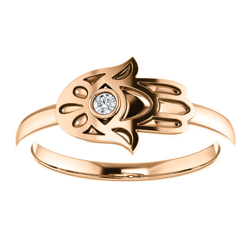 Ward off evil spirits - and be super stylish - with this diamond hamsa fashion ring in 14k rose gold.