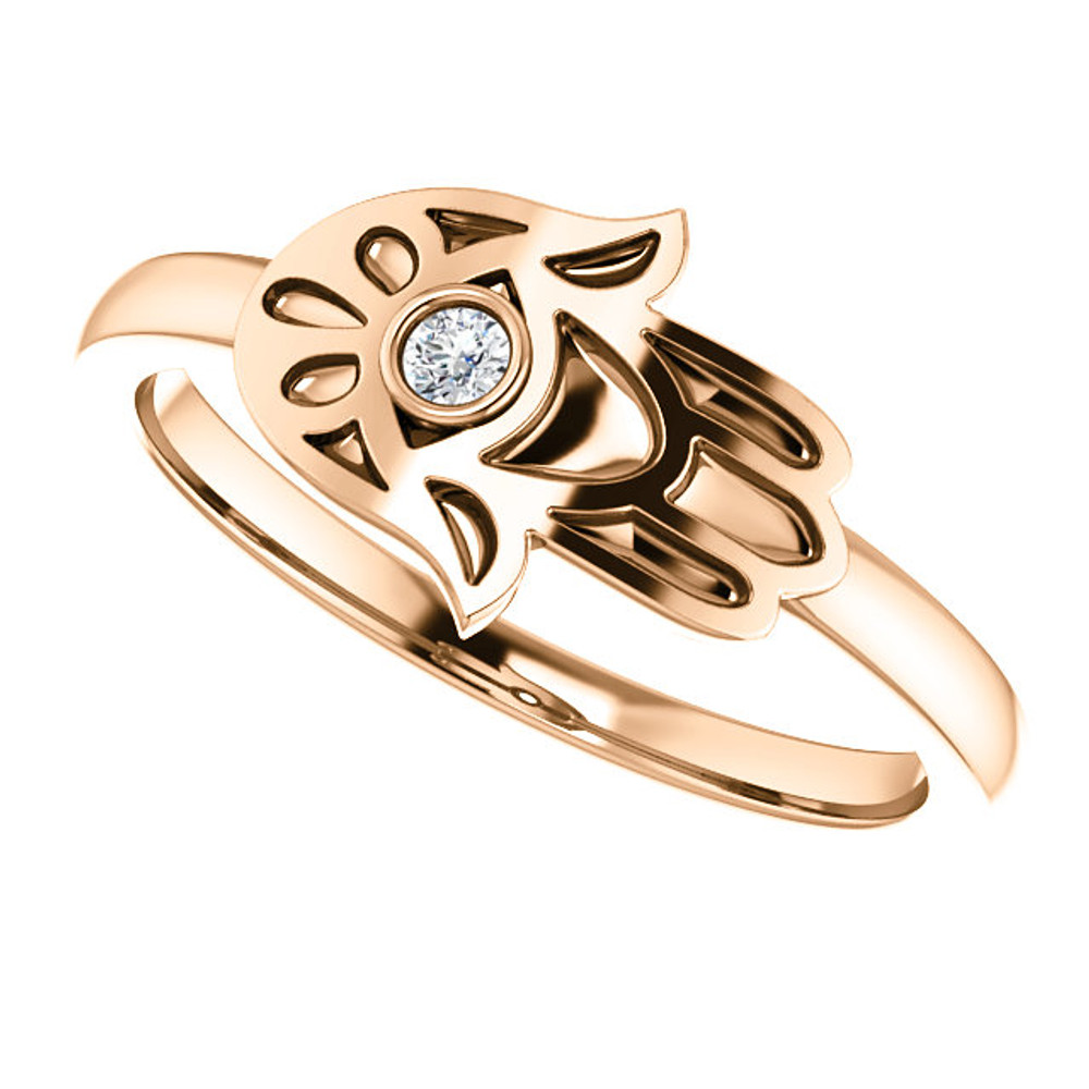 Ward off evil spirits - and be super stylish - with this diamond hamsa fashion ring in 14k rose gold.