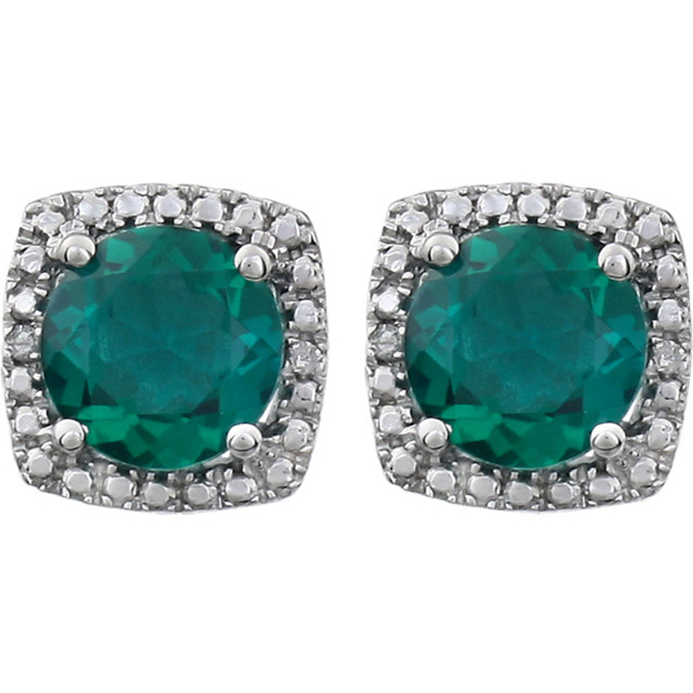 Beautiful sterling silver Emerald May birthstone diamond earrings with .015 ct tw. Say "I love you" to any woman in your life; a friend, mother, wife, girlfriend, daughter. All earrings are sold in pairs. 