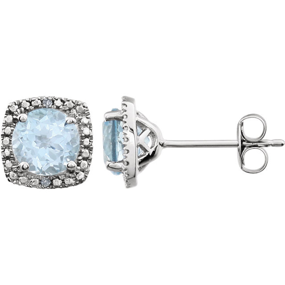 Beautiful sterling silver Sky Blue Topaz December birthstone diamond earrings with .015 ct tw. Say "I love you" to any woman in your life; a friend, mother, wife, girlfriend, daughter. All earrings are sold in pairs. 