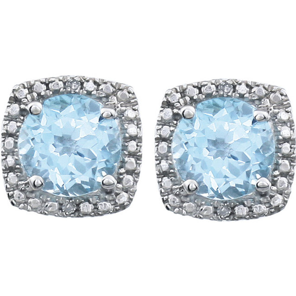 Beautiful sterling silver Sky Blue Topaz December birthstone diamond earrings with .015 ct tw. Say "I love you" to any woman in your life; a friend, mother, wife, girlfriend, daughter. All earrings are sold in pairs. 
