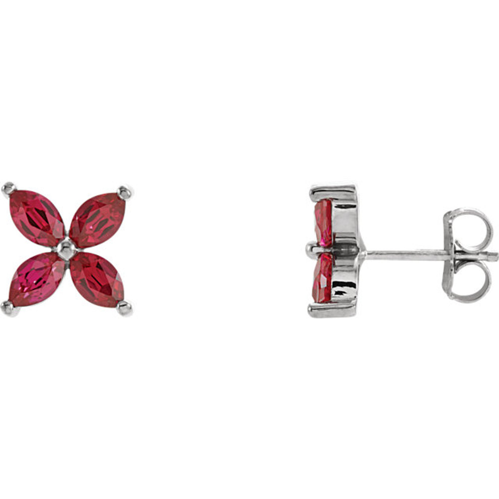 An alluring lab-created ruby makes a vibrant statement in each of these stylish earrings for her. Crafted in 14K white gold, These fine jewelry earrings are secured with friction backs. 