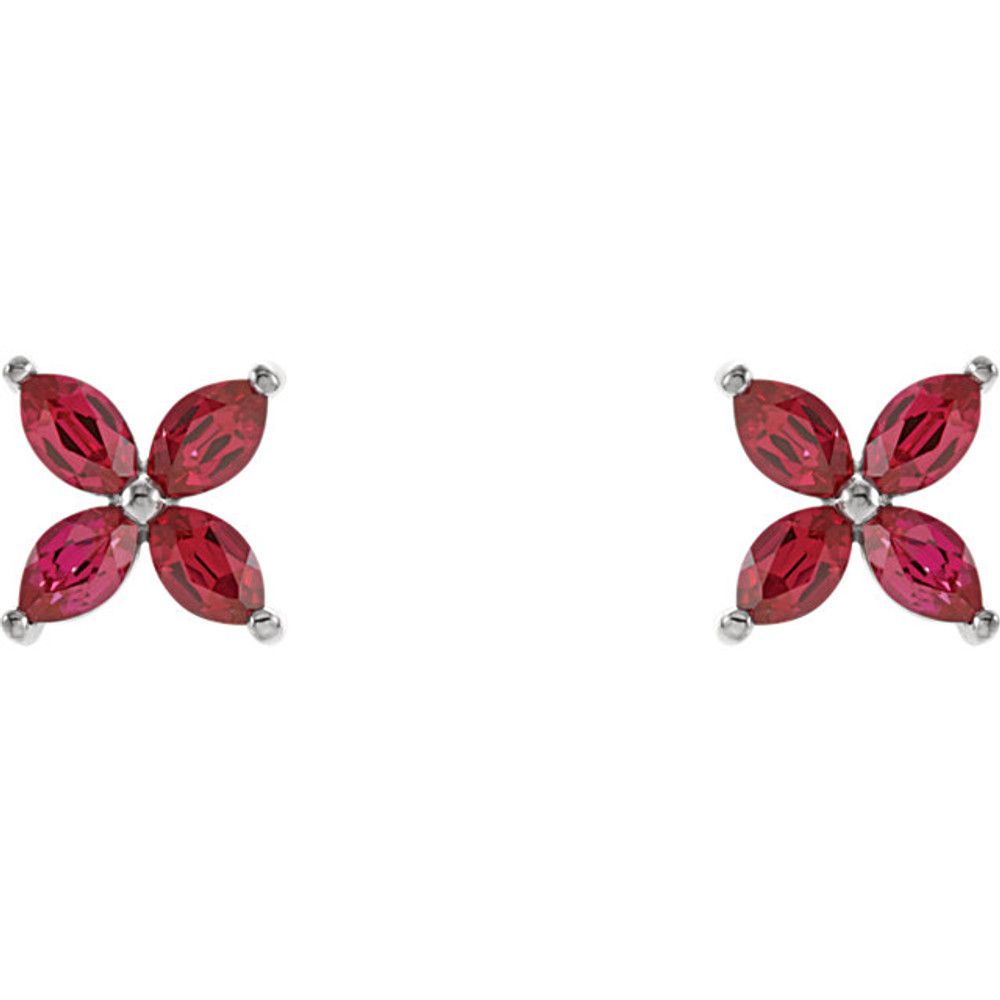 An alluring lab-created ruby makes a vibrant statement in each of these stylish earrings for her. Crafted in 14K white gold, These fine jewelry earrings are secured with friction backs. 