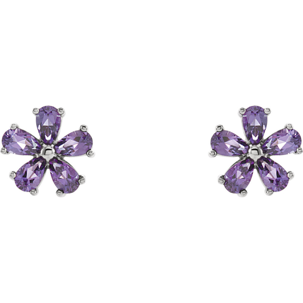 An alluring genuine amethyst makes a vibrant statement in each of these stylish earrings for her. Crafted in 14K white gold, These fine jewelry earrings are secured with friction backs.