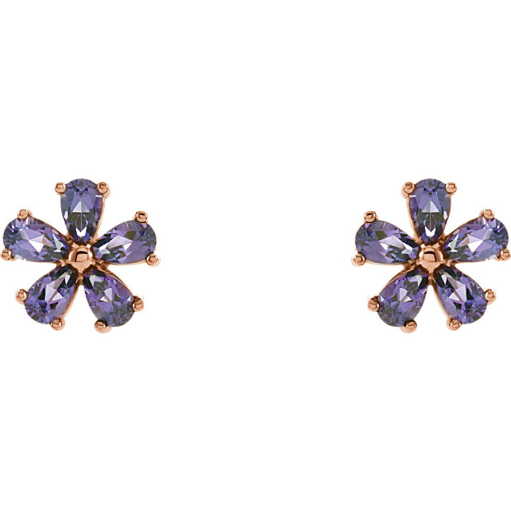 An alluring genuine amethyst makes a vibrant statement in each of these stylish earrings for her. Crafted in 14K rose gold, These fine jewelry earrings are secured with friction backs. 